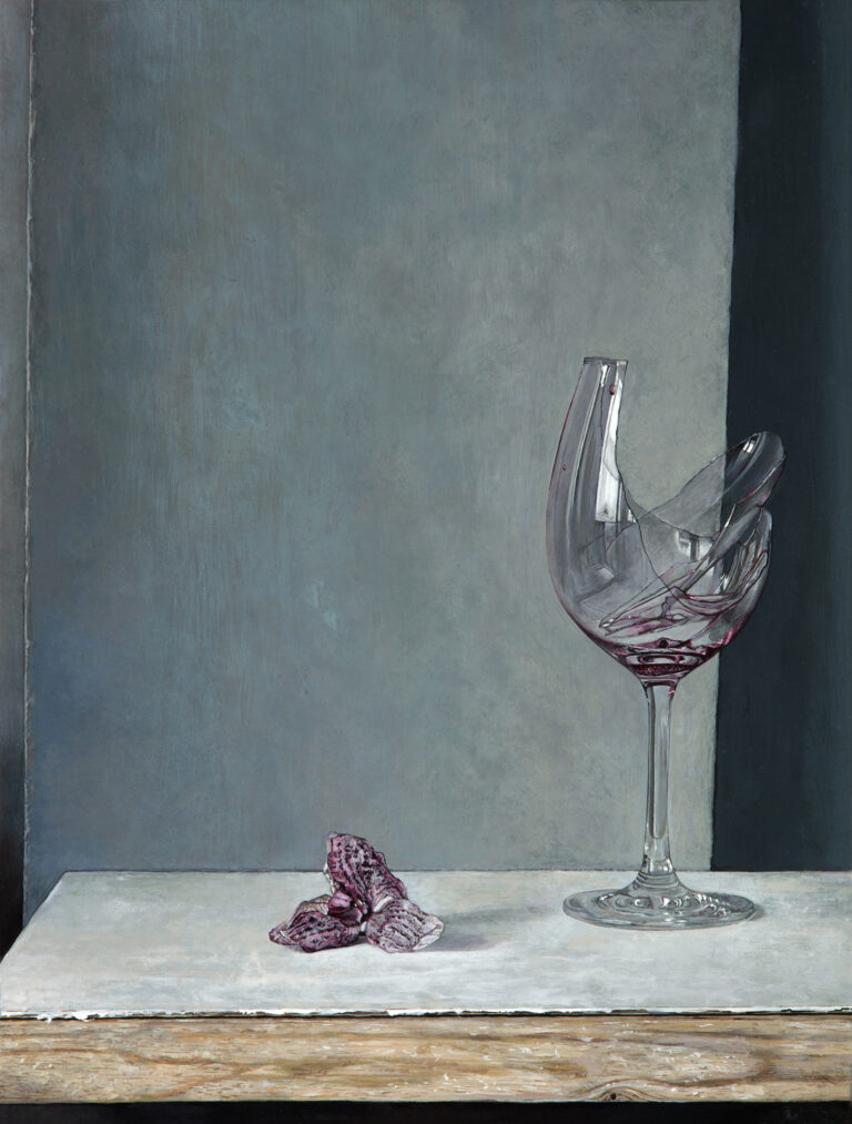 Miguel Tadeo. La flor rompió la copa, 2018. Óleo sobre tabla