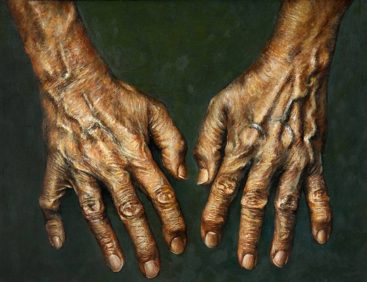 Miguel Tadeo. Manos de el numismático, 2014. Óleo sobre tabla