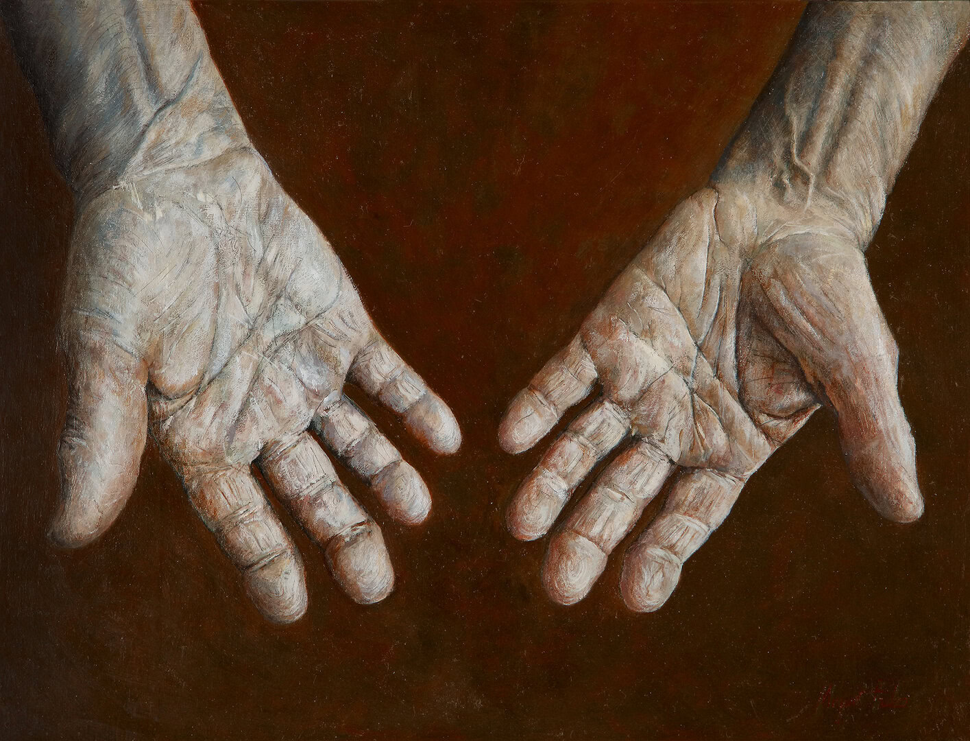 Miguel Tadeo. Manos de Antonio López, 2015. Óleo sobre tabla