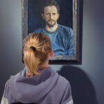 Miguel Tadeo. Gravedad, frontal, 2016. Óleo sobre tabla. Exposición Museo Lôac