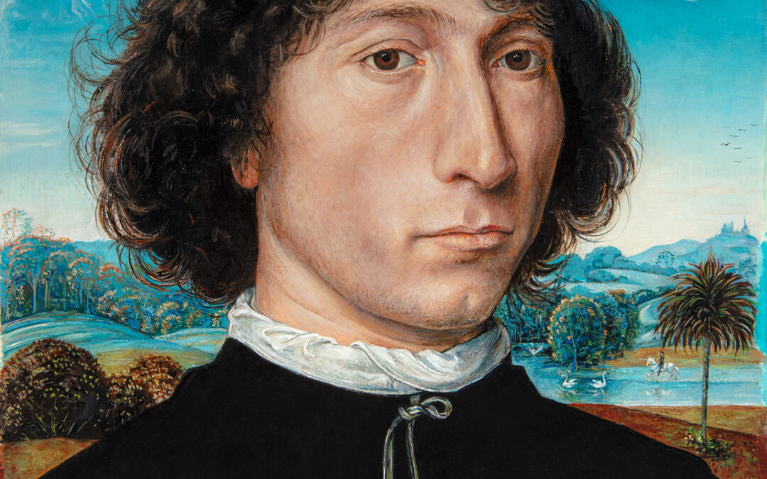 Retrato de hombre con moneda por Miguel Tadeo