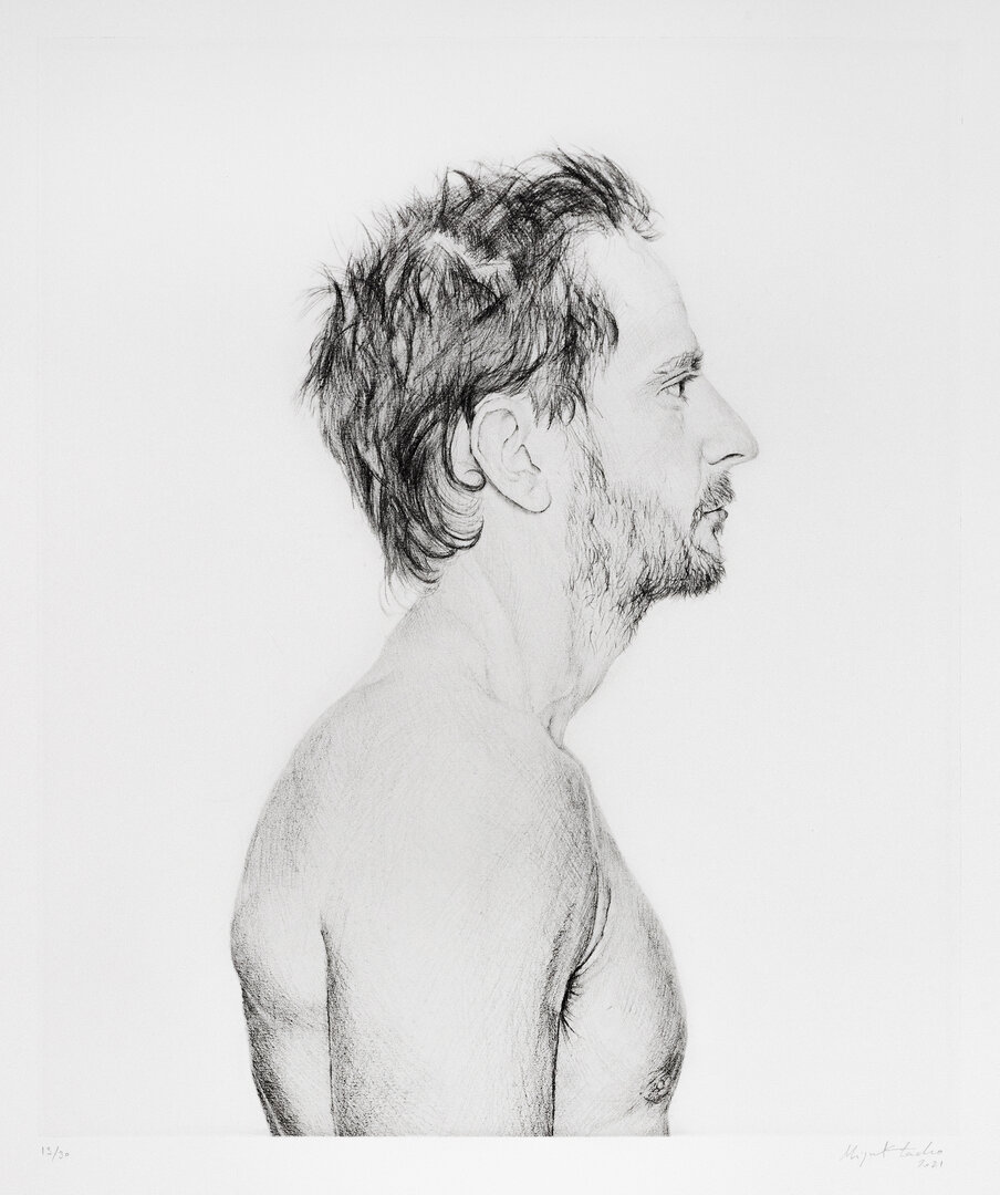 Miguel Tadeo. Juan, grabado, 2021. Grabado sobre plancha de fotopolímero. Tinta y papel Hahnemühle Museum Etching 300 gsm